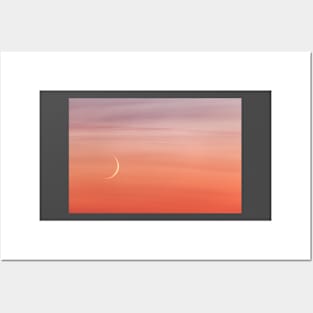 Moon crescent and sunset sky Posters and Art